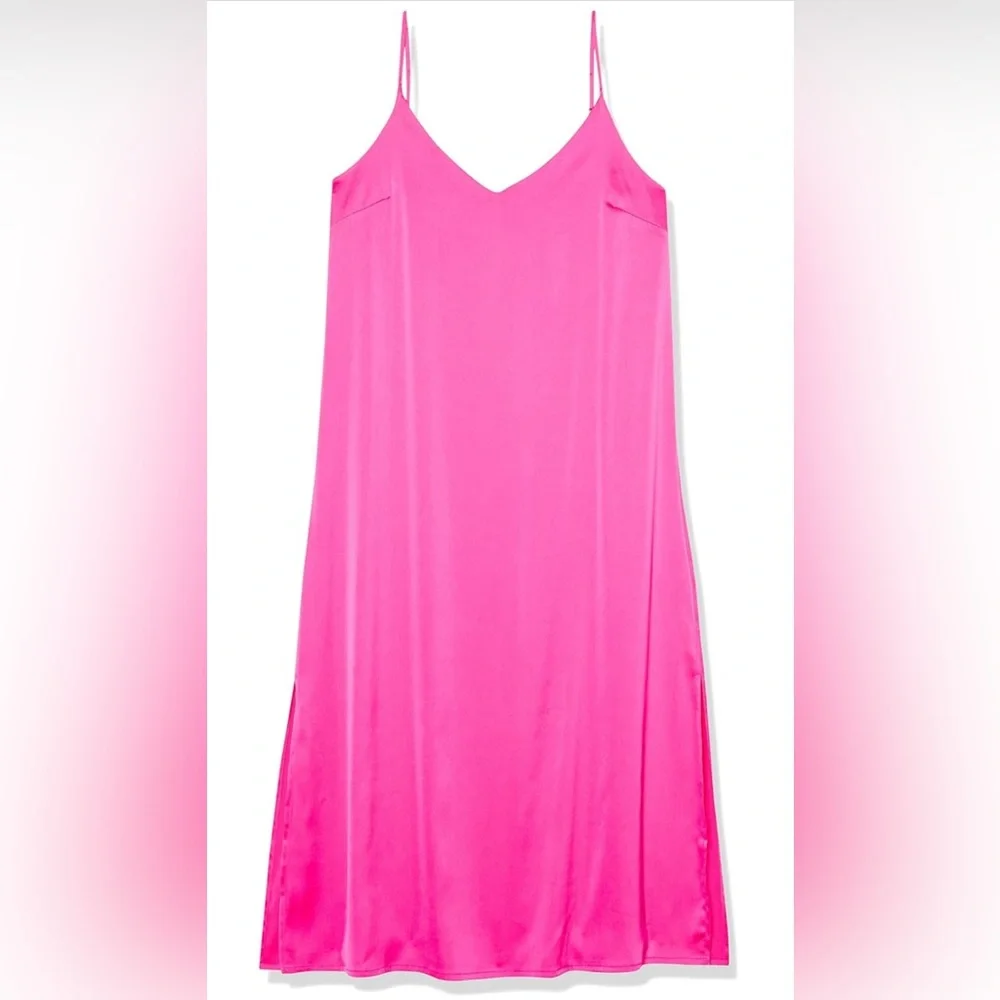 Influencer The Drop Ana Silky V-Neck Midi Slip Dress in Hot Pink Size Medium NWT - Picture 2 of 16